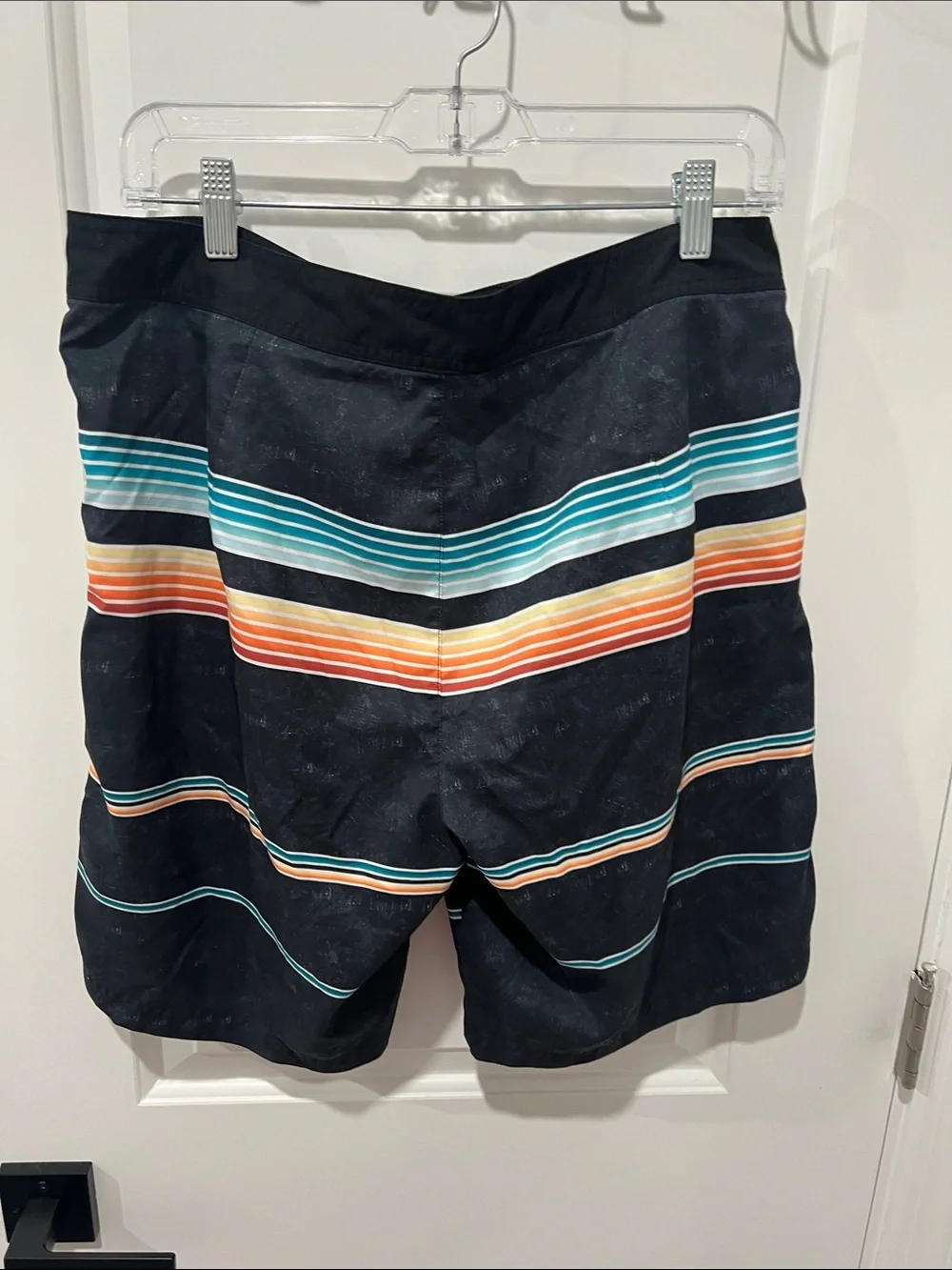 Aeropostale Black Board Shorts with Teal & Orange‎ Stripes Size Medium